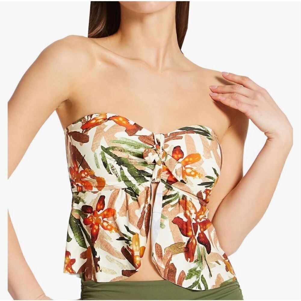 Vince Camuto womens Seychelles Floral Tie Front Babydoll Tankini